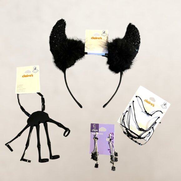 Claire's Other - Black Sequin Devil (Horns, Skeletal Bracelet, Spider Earrings & Bracelet)